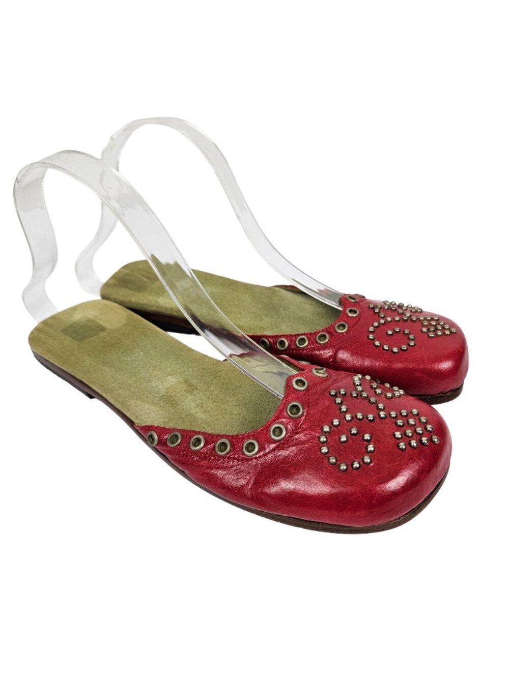 Calleen Cordero Red Leather Studded Detail Slip On Square Toe Mule 6